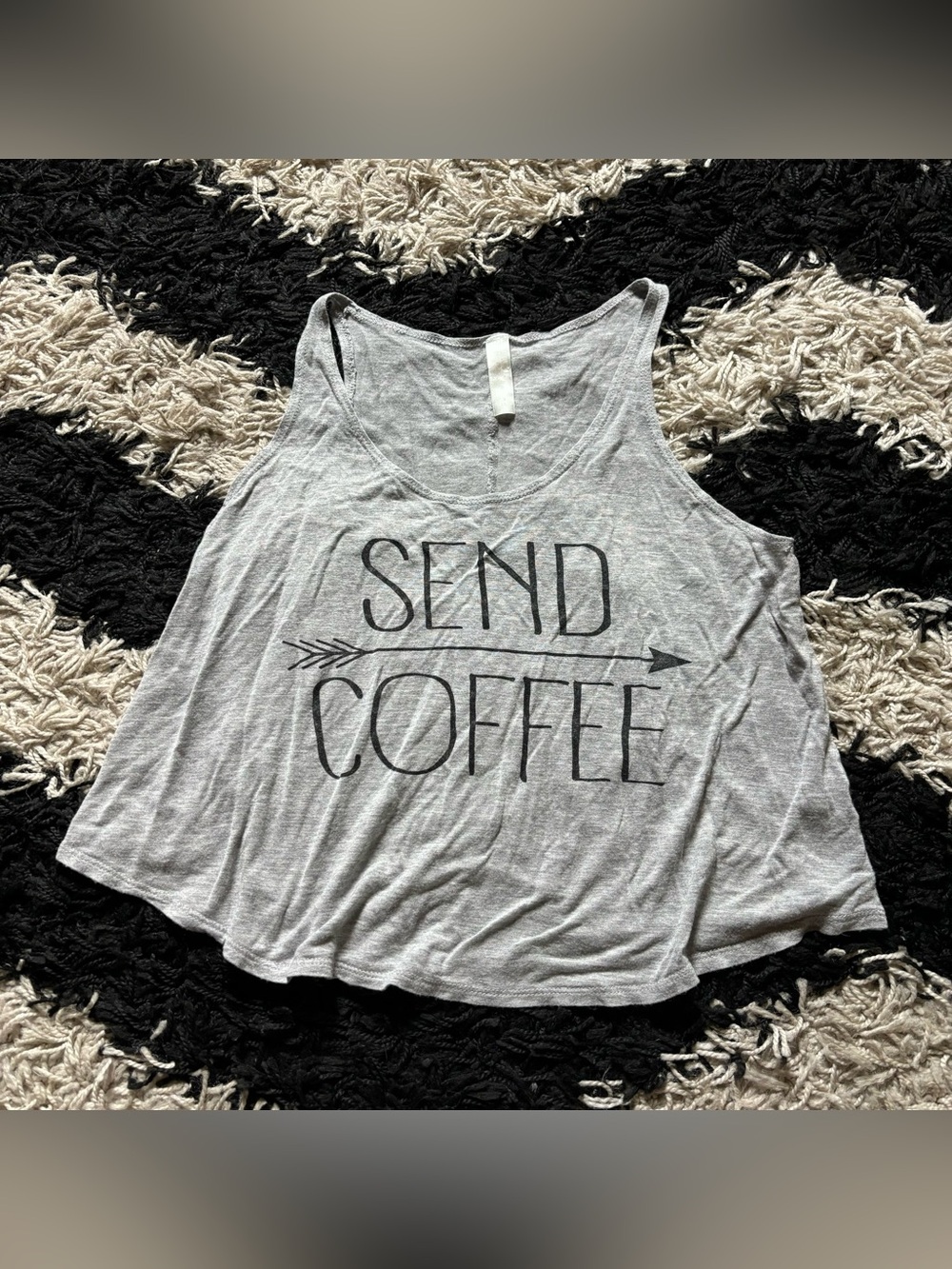 Love Vintage Flowy Crop Fit Grey Send Coffee Tank Top